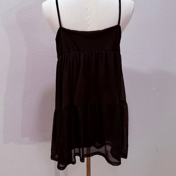 H&M Black Chiffon Tiered Tank Dress Floral Lace Large Whimsigoth Witchy - Picture 2 of 7